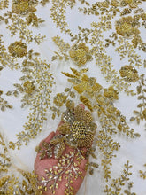 Load image into Gallery viewer, Floral Gold Beaded Lace
