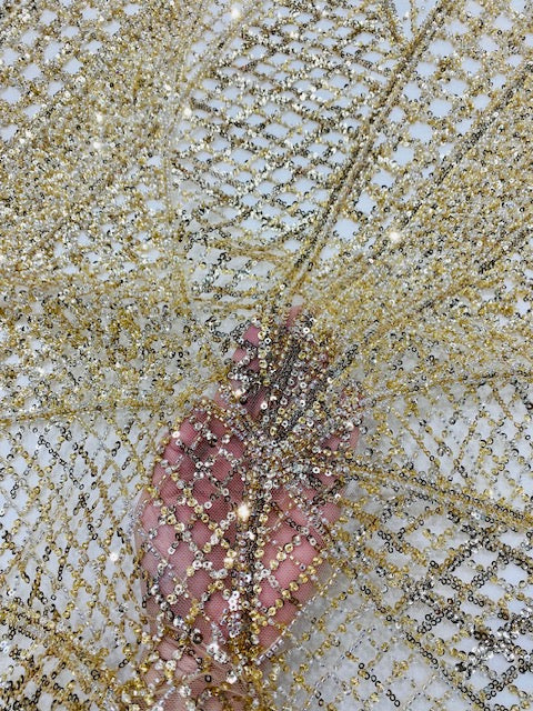 Swirl Gold Beaded Lace