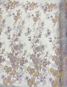 Delicate Soft Lavender and Gold Embroidery Lace