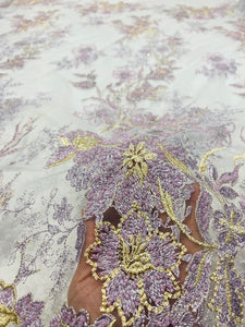 Delicate Soft Lavender and Gold Embroidery Lace