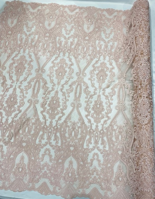 Blush Heavy Embroidery with Damask Design