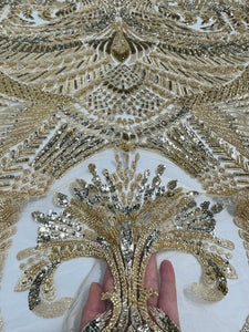 Regal Gold Beaded Lace