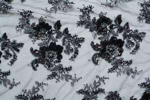 Charcoal Embroidery Silvery Slate Gray Beaded Lace