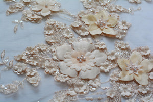 Embroidery With Beige 3D Flowers