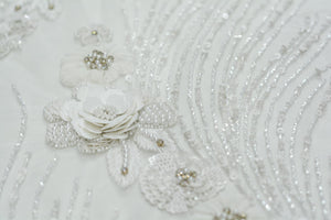 Hand-Beaded White Lace Flower Blossoms
