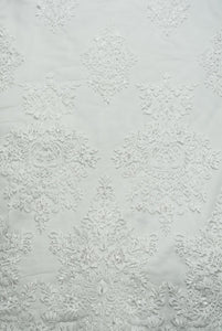 Silvery Beaded Lace with Large Damask Design
