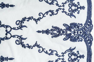 Embroidery Tulle with Azure Blue Damask Design