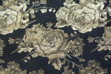 Load image into Gallery viewer, Gray Gold Rose Blossoms on Bunker Black
