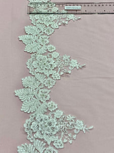 Beaded Bridal Lace Trim-Flowers and Leaves